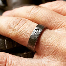 Load image into Gallery viewer, Iron Viking Ring with Hand Carved Rune