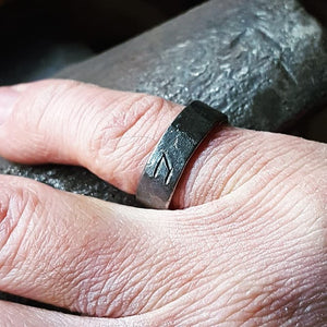 Iron Viking Ring with Hand Carved Rune