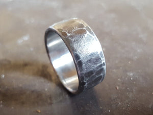 Oxidized Stainless Steel Mens Ring, Domed