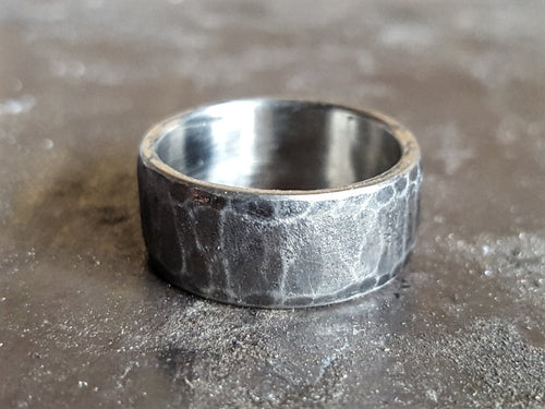 Oxidized Stainless Steel Mens Ring, Domed