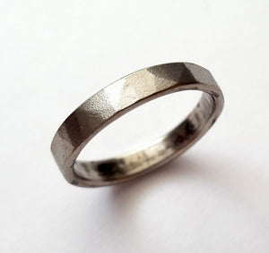 Stainless Steel Wedding Band, Faceted Texture