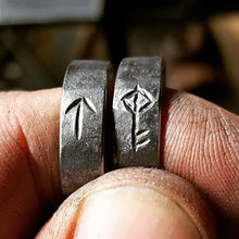 Load image into Gallery viewer, Iron Viking Ring with Hand Carved Rune