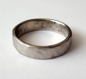 Stainless Steel Ring, Hammered Wave Texture
